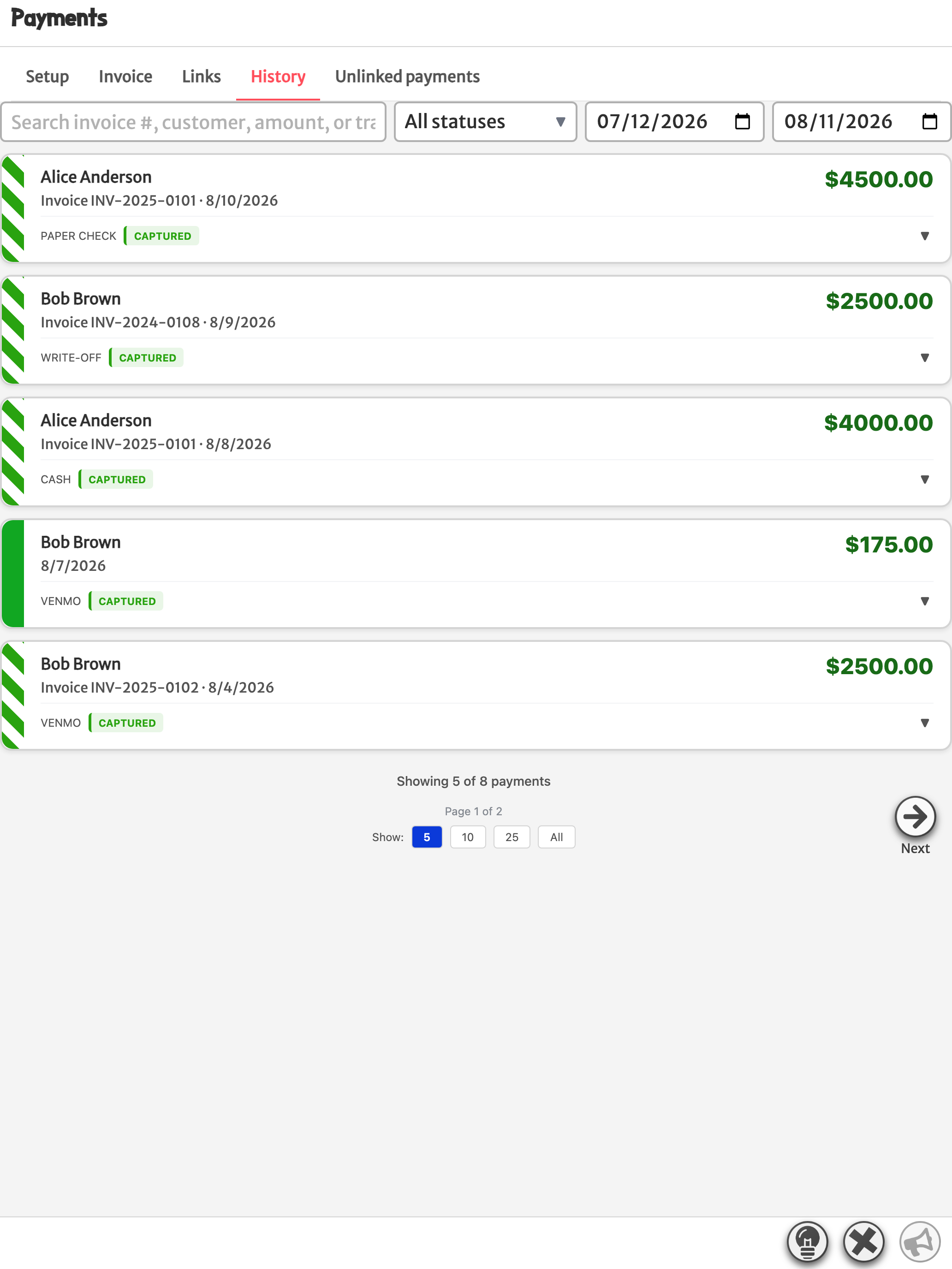 Get Paid: Payment history — iPad portrait