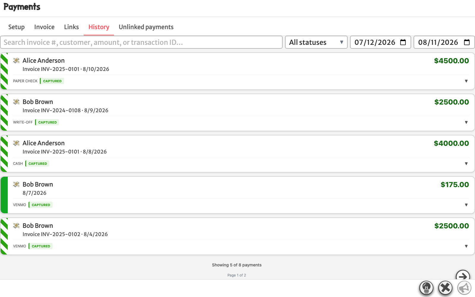 Get Paid: Payment history — desktop